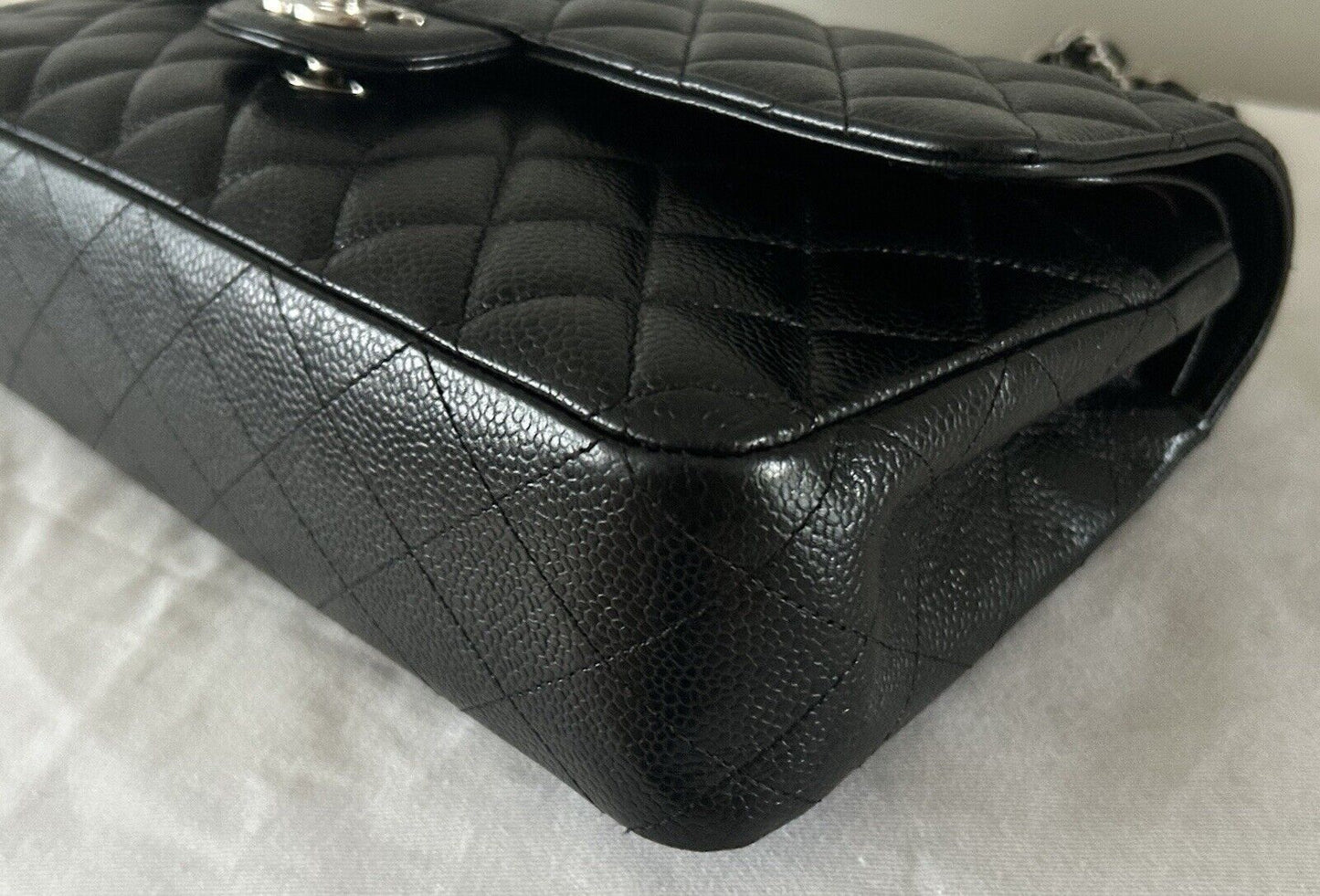 CHANEL Classic Medium Double Flap Quilted Caviar Handbag Black