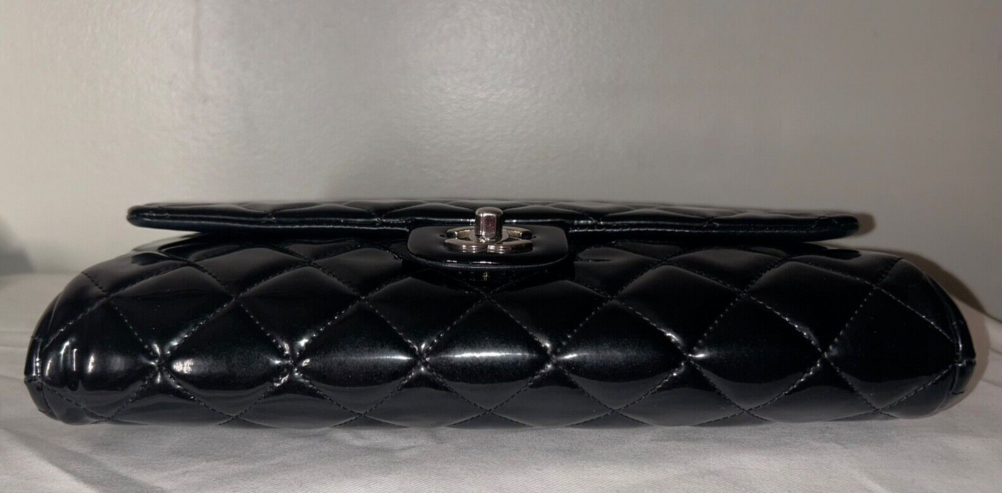 CHANEL Classic CC Quilted Flap Shoulder Bag Patent Leather Black