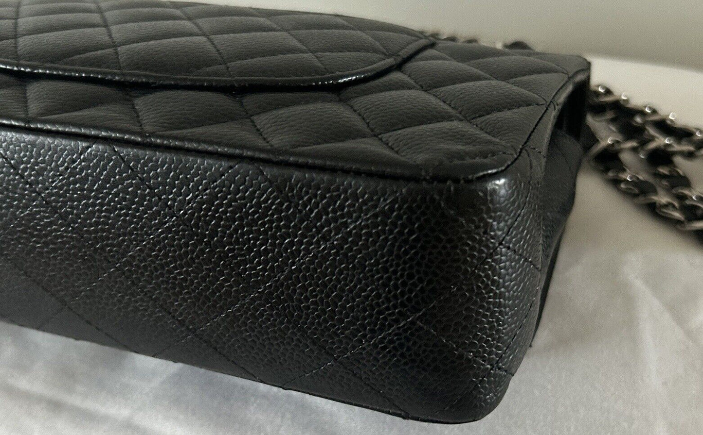 CHANEL Classic Medium Double Flap Quilted Caviar Handbag Black