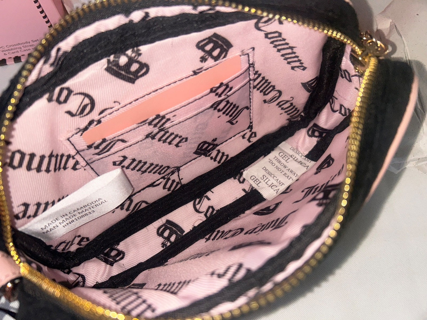 NEW! NWT JUICY COUTURE Heritage Velour Crossbody Bag 3 Piece Set Black Liquorice
