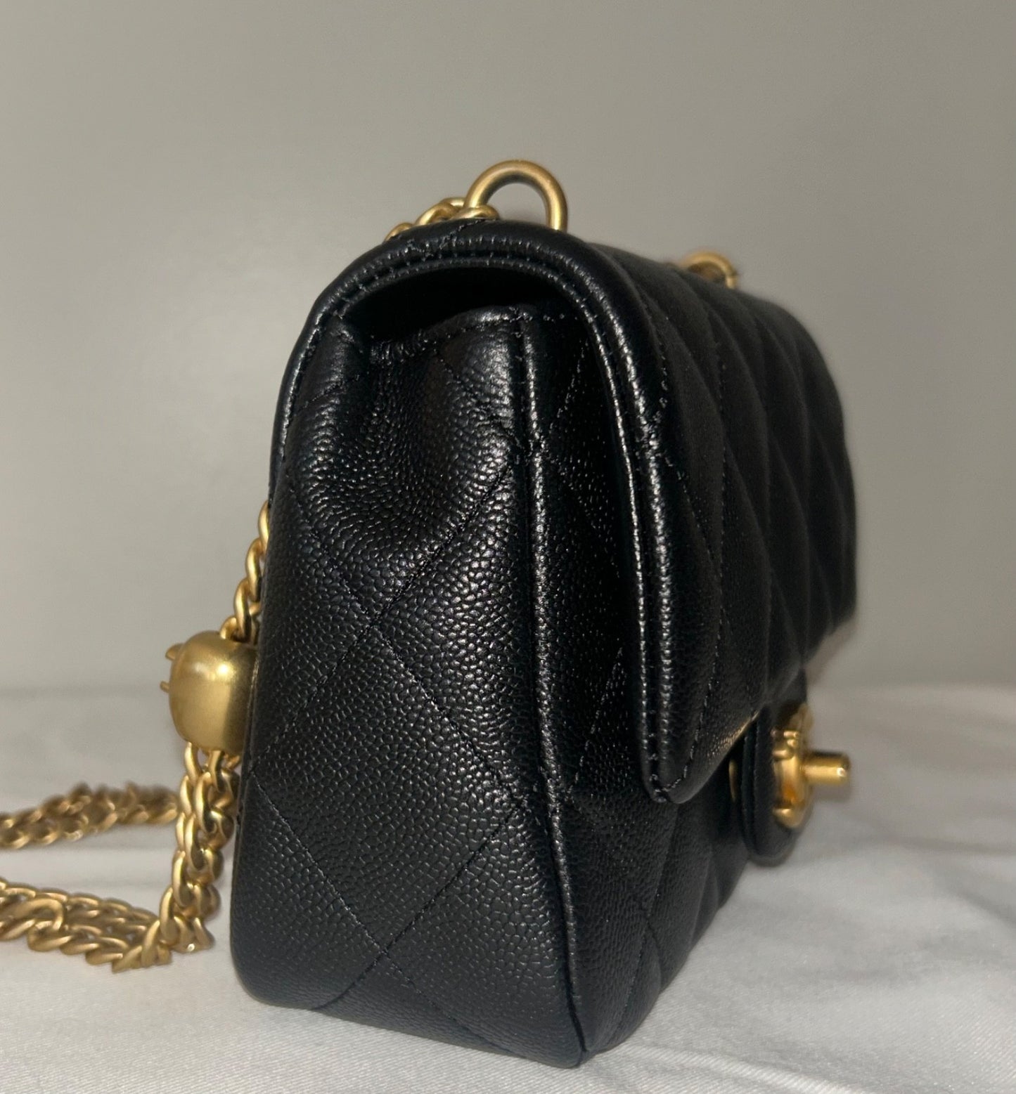 CHANEL 23P Mini Rectangular Sweetheart Quilted Caviar Flap Bag Black