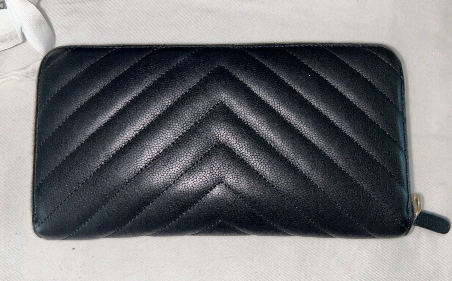 CHANEL Chevron Quilted Caviar Leather Zip Around Long Wallet Black