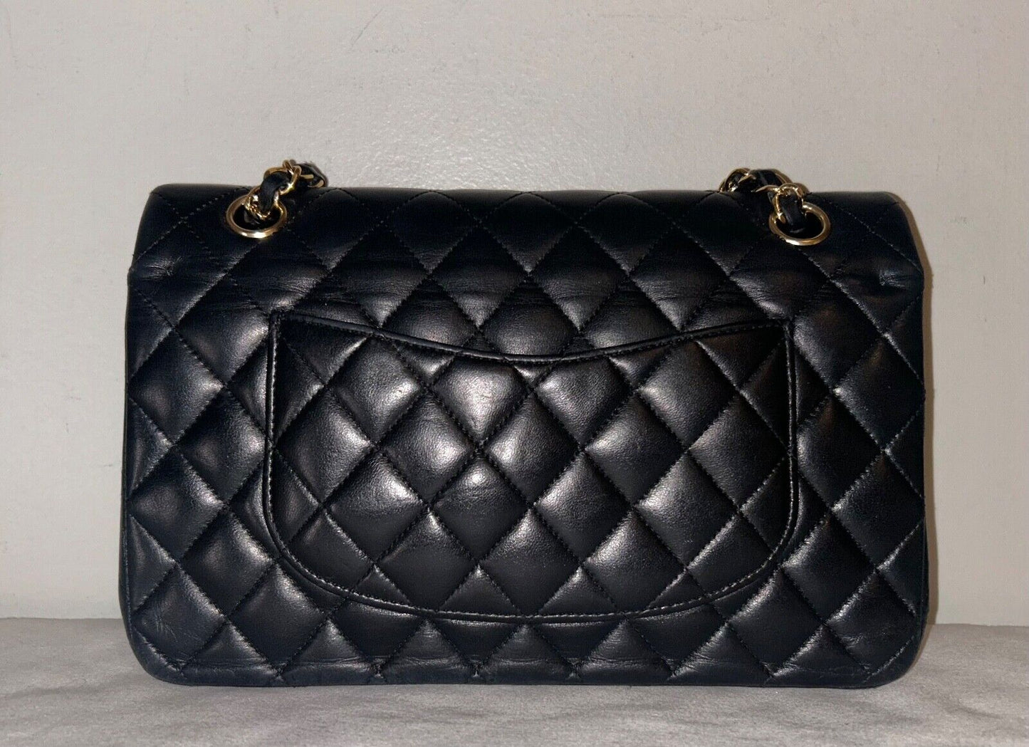 CHANEL Classic Medium Double Flap Lambskin Quilted Handbag Black/Gold