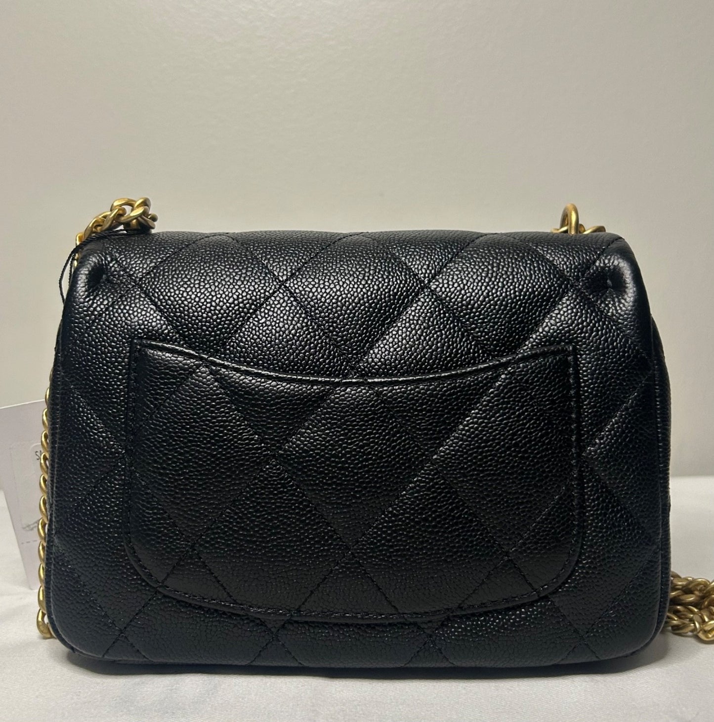 CHANEL 23P Mini Rectangular Sweetheart Quilted Caviar Flap Bag Black