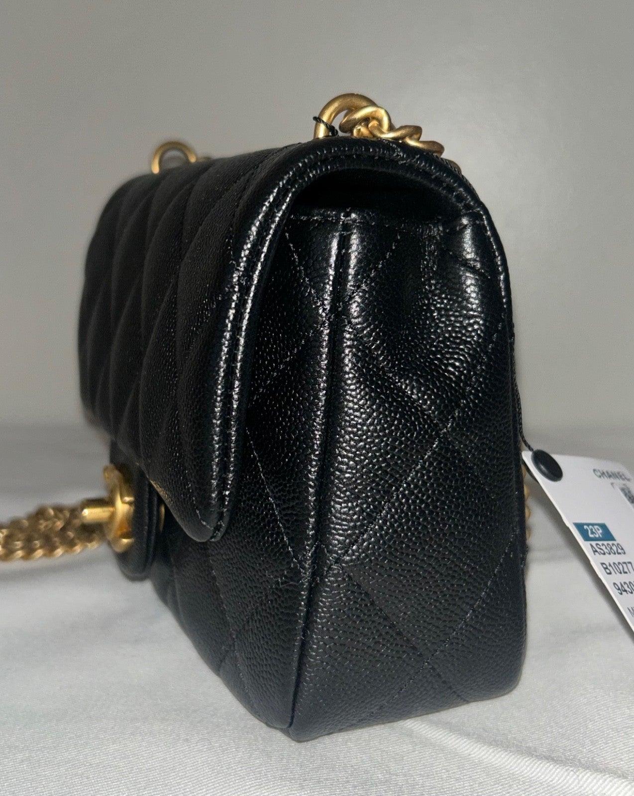 CHANEL 23P Mini Rectangular Sweetheart Quilted Caviar Flap Bag Black