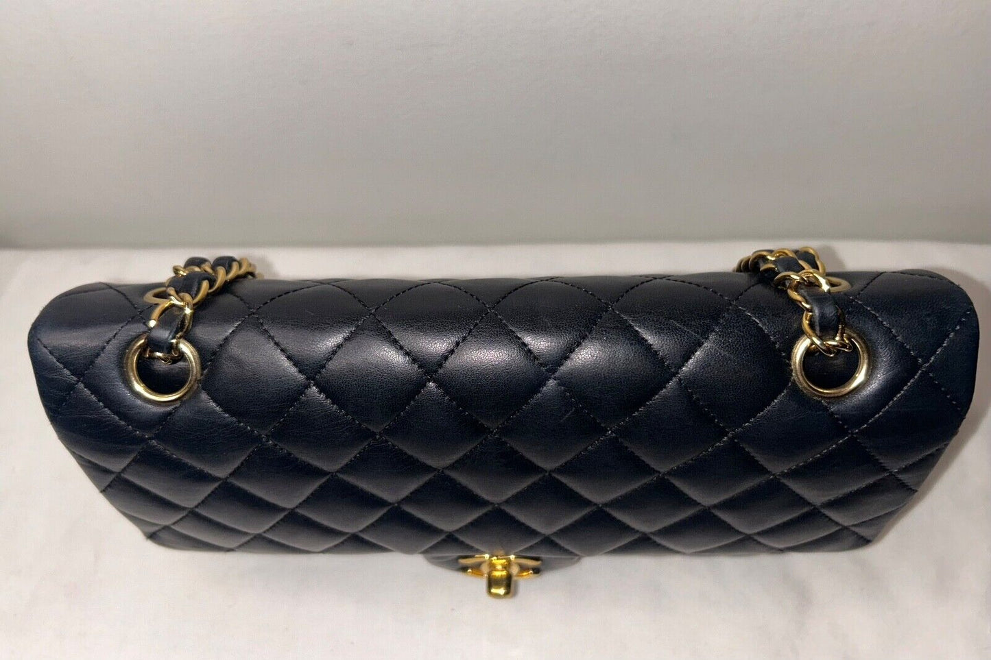 CHANEL Classic Medium Double Flap Lambskin Quilted Handbag Black/Gold