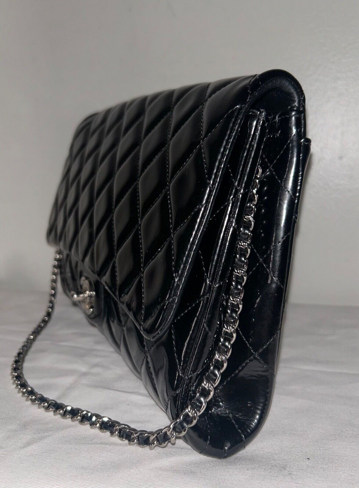 CHANEL Classic CC Quilted Flap Shoulder Bag Patent Leather Black