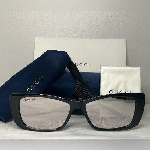 NEW! GUCCI Cat Eye Crystal Logo Sunglasses Black Mirror Lens GG1681S
