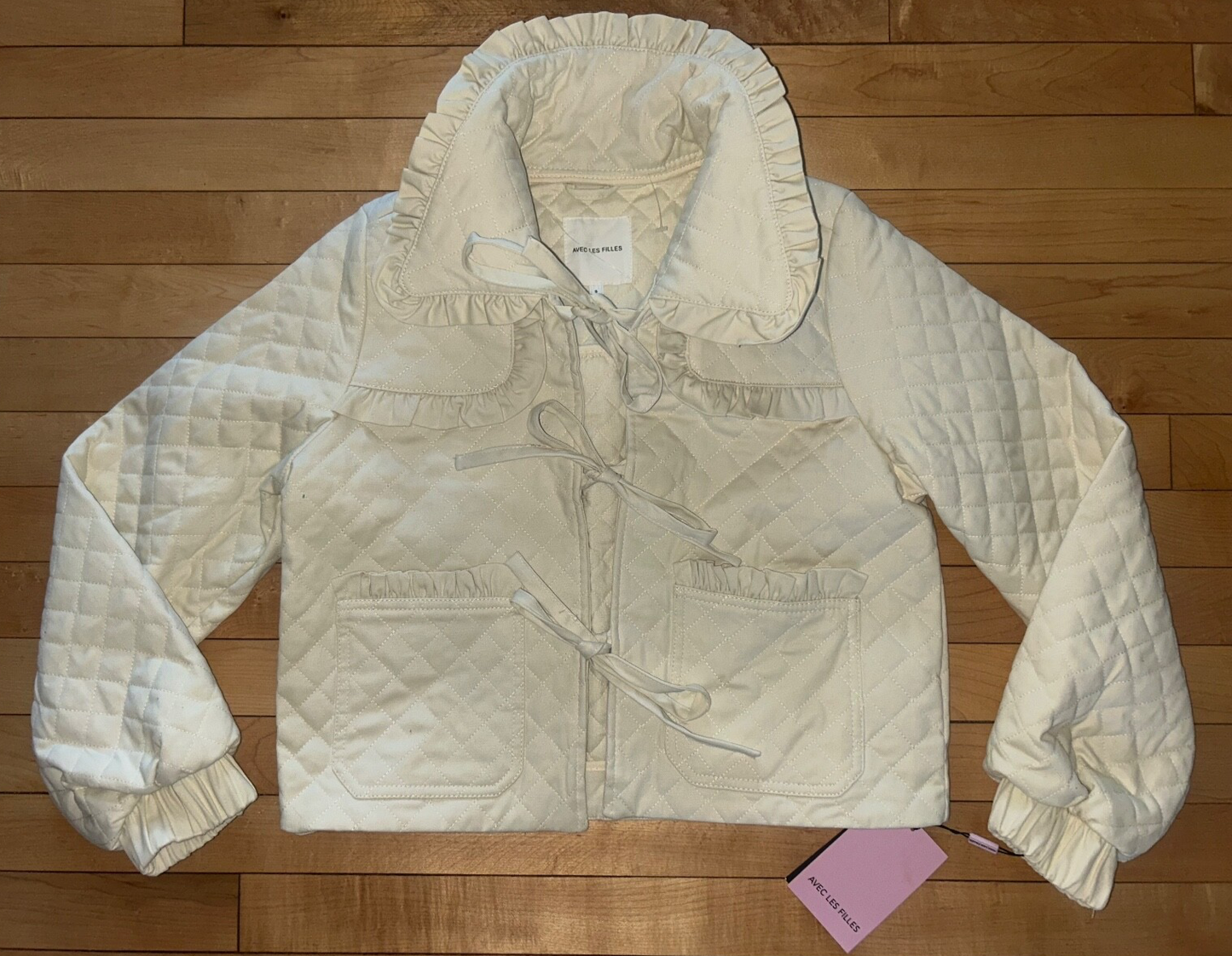 NEW! AVEC LES FILLES The Maura Bow-Tie Cotton Jacket in Stone Ivory Size S