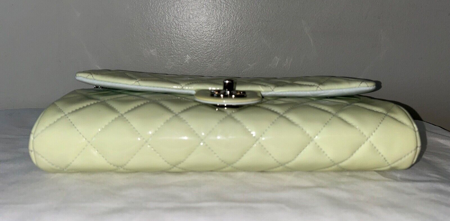 CHANEL Classic Quilted Flap Shoulder Bag Patent Leather Pastel Mint