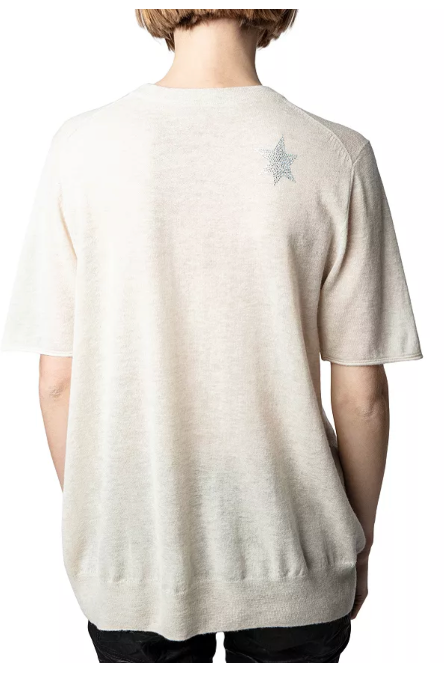 ZADIG & VOLTAIRE Ida Crystal Star Cashmere Tee in Sugar Size S