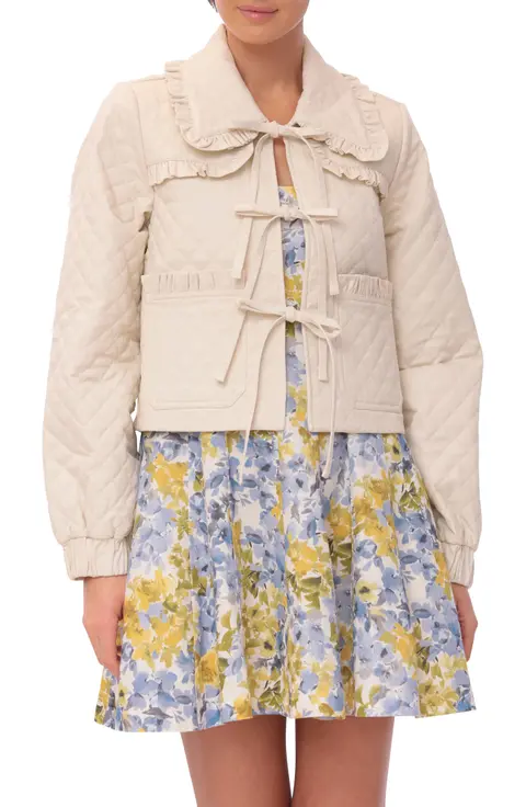 NEW! AVEC LES FILLES The Maura Bow-Tie Cotton Jacket in Stone Ivory Size S