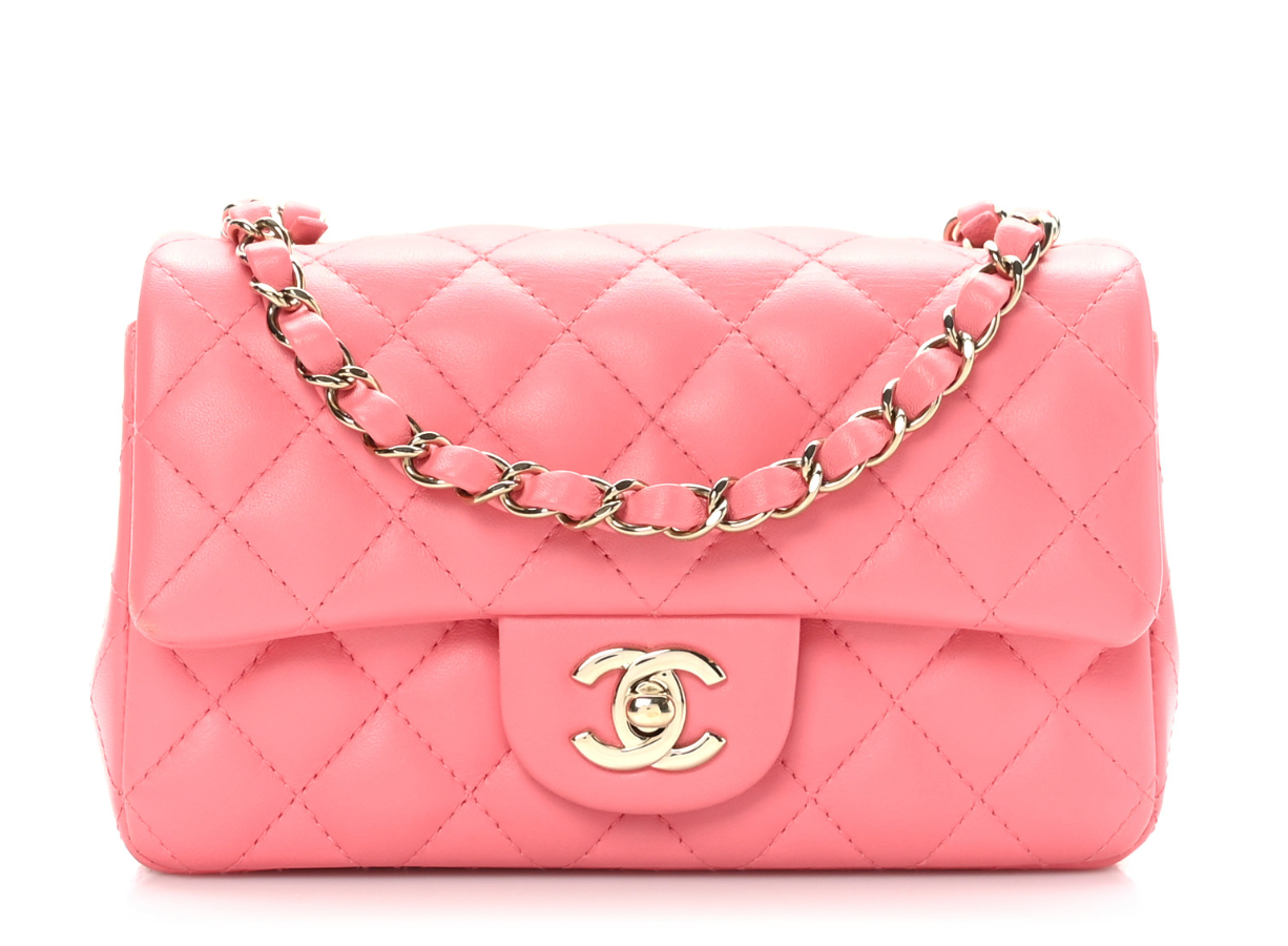 CHANEL 22S Classic Mini Rectangular Flap Bag Quilted Lambskin Leather Pink/Gold