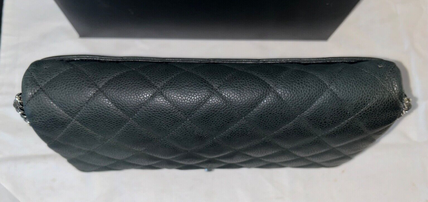 CHANEL Classic CC Quilted Single Flap Shoulder Bag Caviar Leather Black