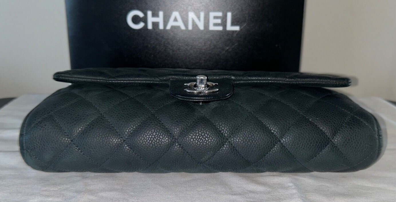 CHANEL Classic CC Quilted Single Flap Shoulder Bag Caviar Leather Black