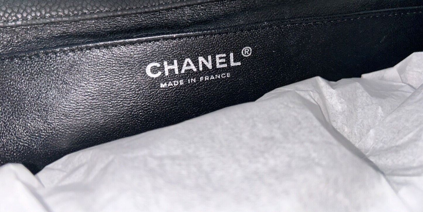 CHANEL Classic CC Quilted Single Flap Shoulder Bag Caviar Leather Black