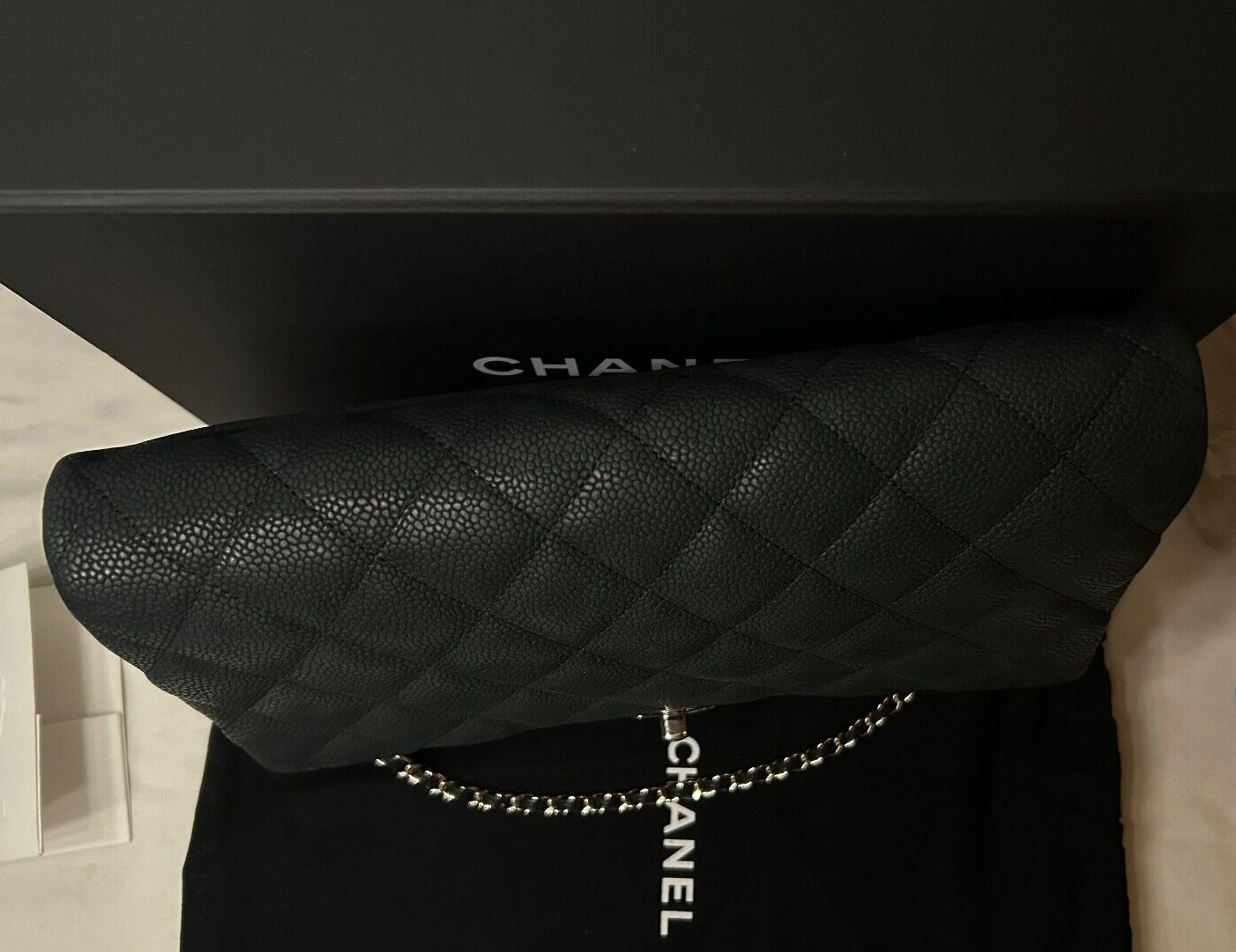 CHANEL Classic CC Quilted Single Flap Shoulder Bag Caviar Leather Black