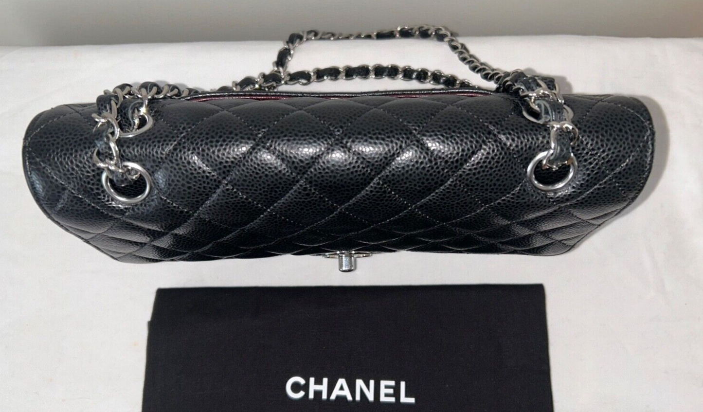 CHANEL Classic Medium Double Flap Quilted Caviar Leather Handbag Black