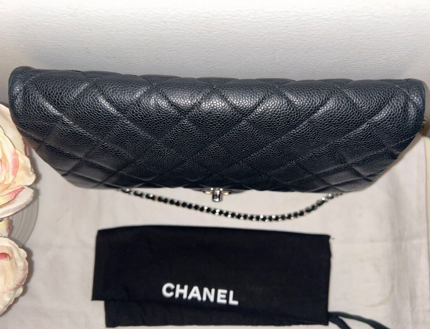 CHANEL Classic CC Quilted Single Flap Shoulder Bag Caviar Leather Black