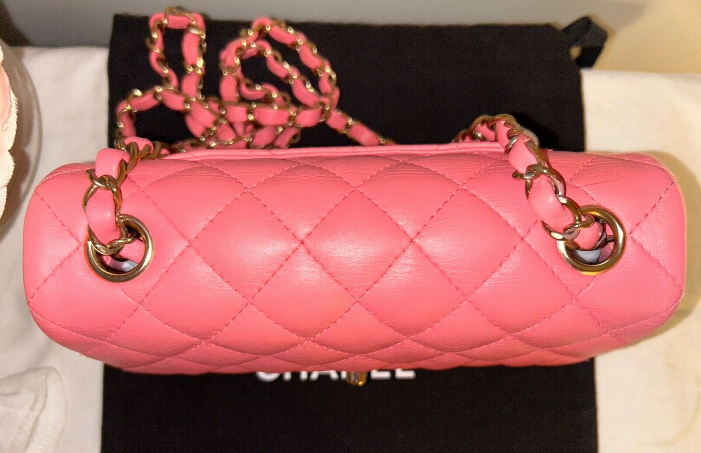 CHANEL 22S Classic Mini Rectangular Flap Bag Quilted Lambskin Leather Pink/Gold