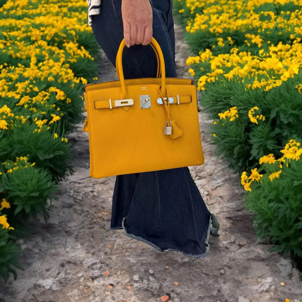 HERMÈS Birkin 30 Jaune Ambre Togo Leather Palladium Hardware Handbag