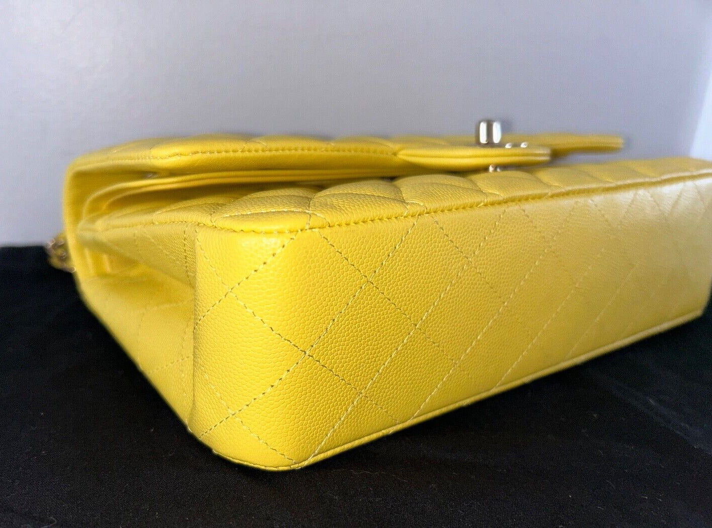 CHANEL 23C Medium Classic Double Flap Caviar Leather Handbag Yellow/Light Gold