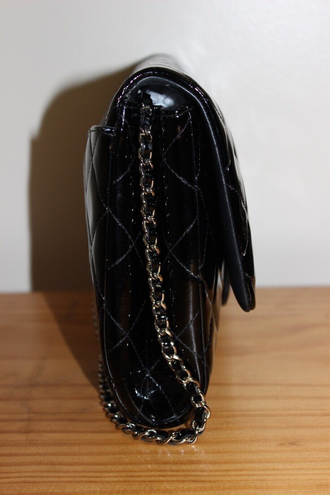 CHANEL Classic CC Quilted Chain Flap Shoulder Bag Patent Leather Black